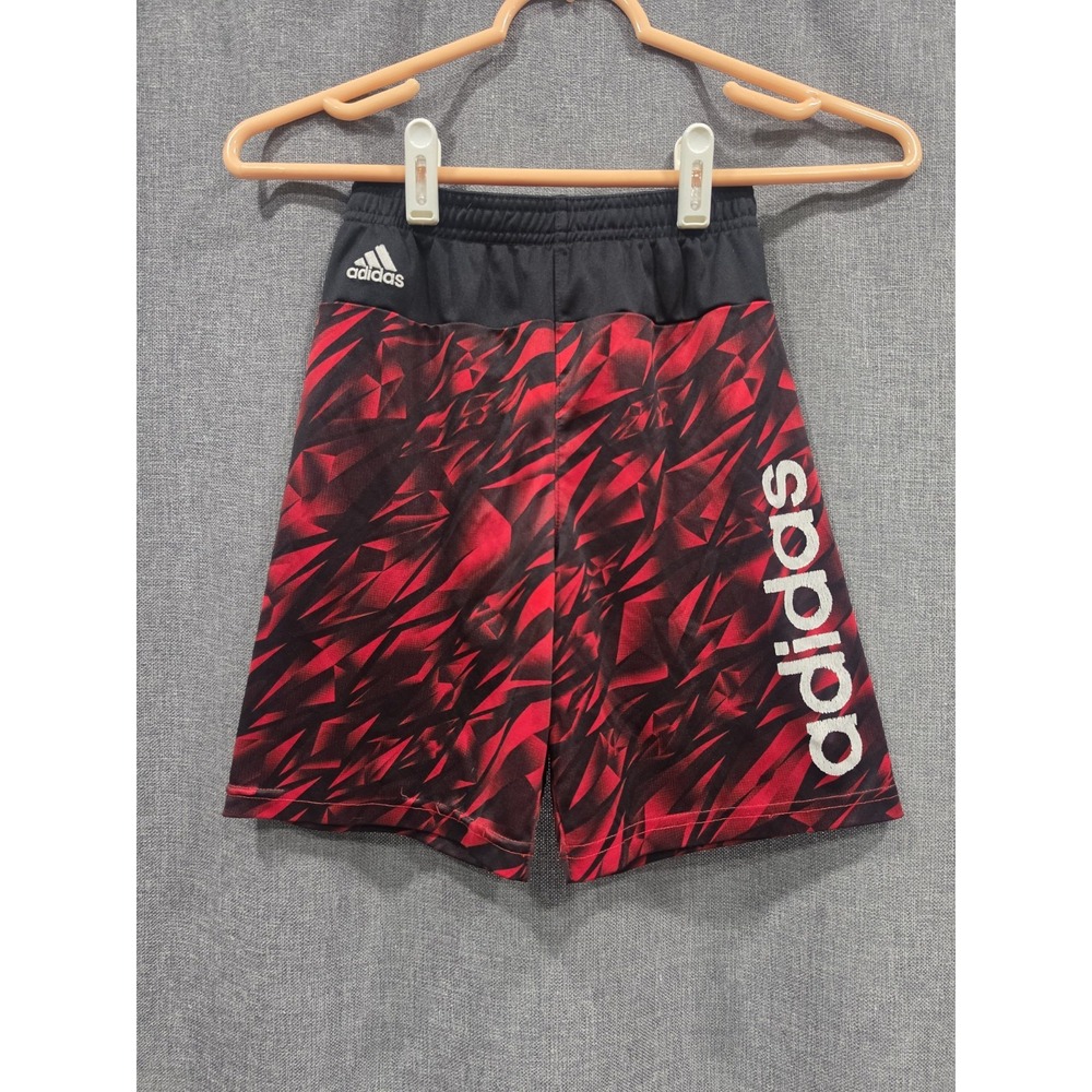Adidas Climalite Boys Size 7 Athletic Shorts Red Black Graphic Logo